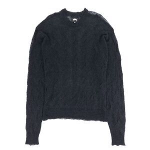 STUSSY Mohair Wool Loose Knit Cross Twist Cable Sweater Sheer Black 90s Grunge